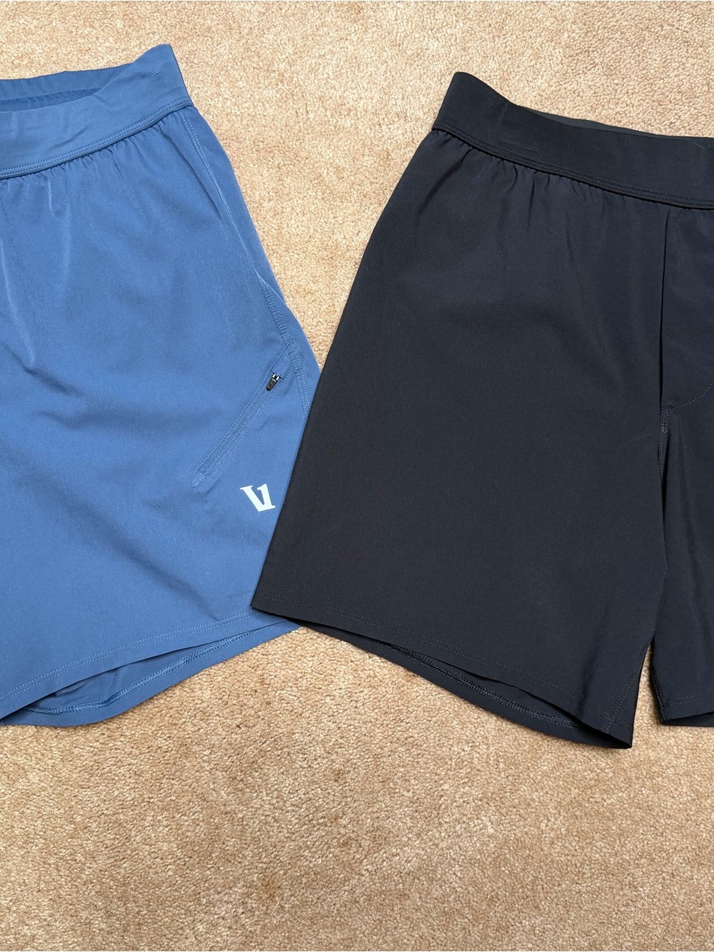 Vuori Men's Blue and Black Athletic Performance Shorts